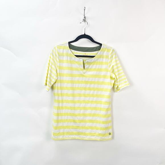 2/$30 Talbots Small Womens Yellow White Striped Quarter Sleeve Tee Shirt - Picture 1 of 9